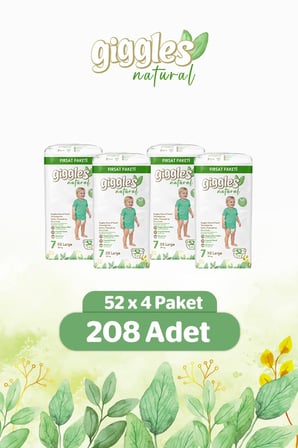 Giggles Natural Jumbo 7 Numara Pamuklu Bebek Bezi 208 Adet
