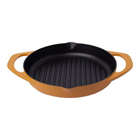 POT ART Çift Kulplu Sarı Izgara Döküm Tava 30 cm