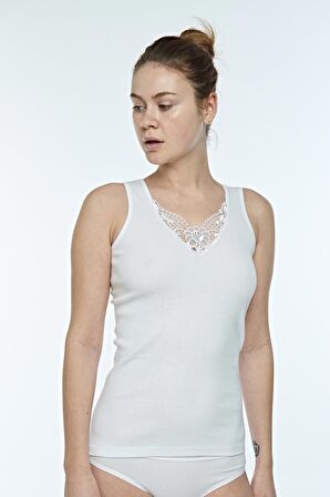 Kadın Pamuklu Ri̇bana V-yaka Kalın Askılı Güpürlü Atlet 2'Lİ - 2005