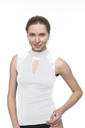 Kadın Modal Tüllü Üst Kolsuz Likralı Tişört - 2224