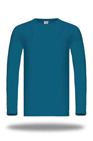 Erkek Çocuk Pamuklu Uzun Kollu Basic Badi Likralı Slim Fit Renkli̇ Sweatshi̇rt Teal - 221 - 222