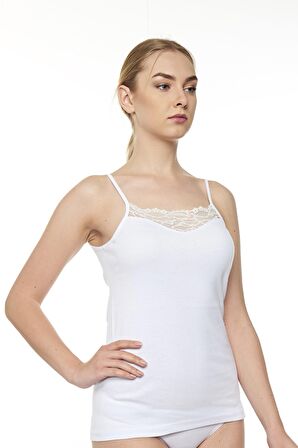Kadın Pamuklu İp Askılı V-yaka Penyesi Ri̇bana Beyaz Dantelli̇ Atlet 6'LI - 2017