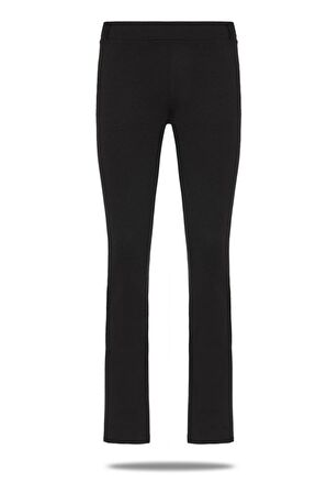 Kadın Orta Yüksek Bel Düz Paça Si̇yah Li̇kralı  Pantolon Tayt - 4876