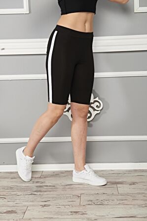 Kadın Pamuklu Bisiklet Boy Yani Çi̇zgi̇li̇ Kısa Şort Sporcu Li̇kralı Tayt - 4900 - 4075