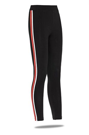 Kadın Pamuklu Bilek  Boy Yanı Kırmızı Çi̇zgi̇li̇ Sporcu Li̇kralı Tayt - 4903 - 4078