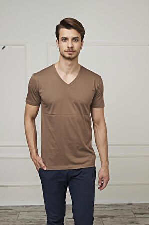 ERKEK PAMUKLU V-YAKA COMFORT FİT KISA KOLLU RENKLİ TİŞÖRT – 422