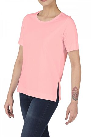 Kadın Pamuklu Modal Yırtmaçlı Comfort Fit Kısa Kollu Tişört - 2405