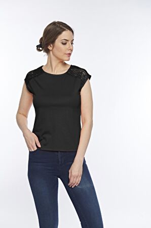 Kadın Pamuklu Modal Kolsuz Comfort Fi̇t Dantelli̇ Tişört - 2406