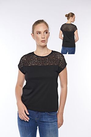 Kadın Pamuklu Modal Comfort Fi̇t Dantelli̇ Tişört - 2407