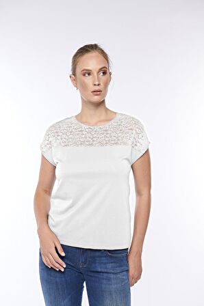 Kadın Pamuklu Modal Comfort Fi̇t Dantelli̇ Tişört - 2407