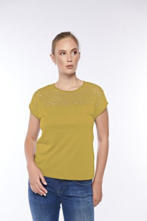 Kadın Pamuklu Modal Comfort Fi̇t Dantelli̇ Tişört - 2407