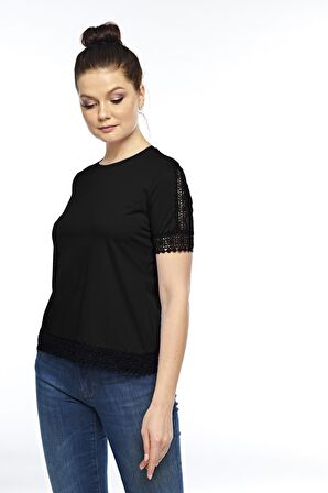 Kadın Pamuklu Modal Kısa Kollu Üst Comfort Fi̇t Güpürlü Tişört - 2416