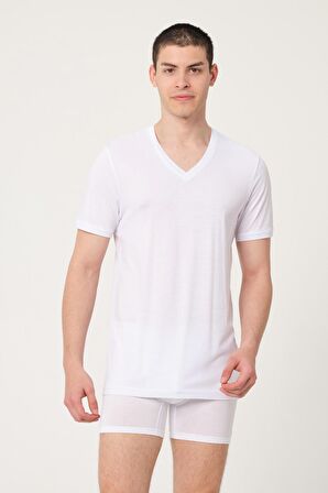 Erkek Pamuklu Modal V-yaka Kisa Kollu Atlet -470