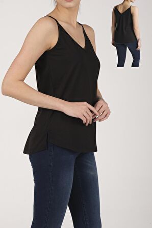 Kadın Pamuklu Modal V-Yaka İp Askılı Üst - 2424