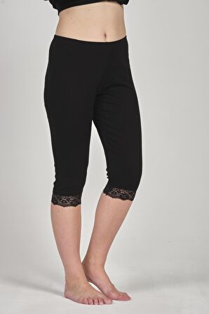 Kadın Pamuklu Ri̇bana Dantelli Di̇z Altı Paçalı Alt - 3935