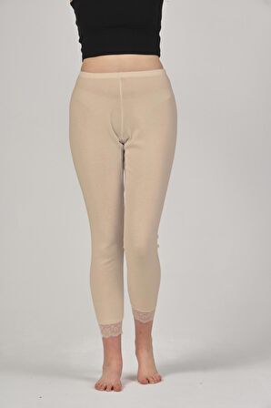 Kadın Pamuklu Ri̇bana Dantelli Uzun Boy Paçalı Alt - 3937