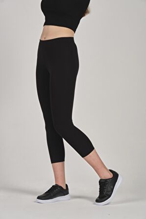 Kadın Modal kapri Boy Orta Yüksek Bel Siyah Tayt - 4022 - 4065