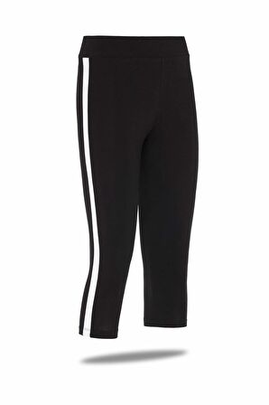 Kadın Pamuklu Dizaltı Boy Yani Çi̇zgi̇li̇ Sporcu Li̇kralı Tayt - 4901- 4076