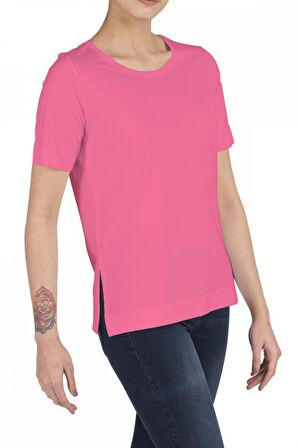 Kadın Pamuklu Modal Yırtmaçlı Comfort Fit Kısa Kollu Tişört - 2405