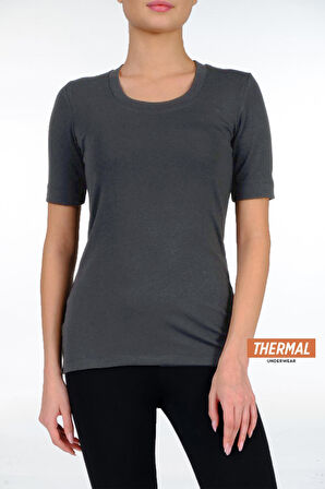 Kadın Termal Yuvarlak Yaka Kısa Kollu İçli̇k Üst -1904