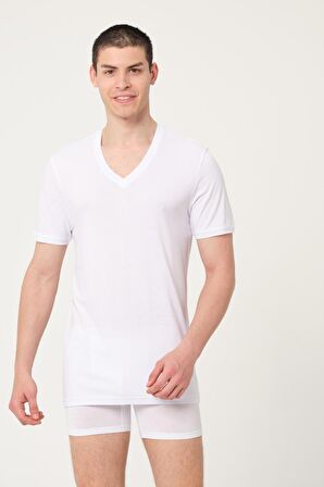 ERKEK BAMBU PAMUK SÜPREM PENYE V-YAKA COMFORT FİT KISA KOLLU ATLET 2'Lİ – 441