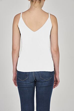 Kadın Pamuklu İp Askılı V-yaka Arkası Açık Likralı Üst -2293