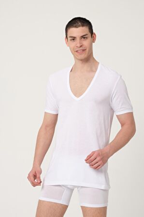 ERKEK PAMUKLU SÜPER İNCE SÜPREM PENYE DÜŞÜK V-YAKA COMFORT FİT KISA KOLLU ATLET 2'Lİ – 392