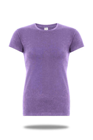 kadın Pamuklu Sıfır Yaka Kısa Kollu Üst Li̇kralı Renkli̇ T-shi̇rt Çiğdem - 2291