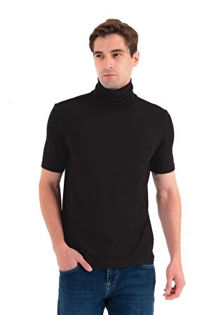 Erkek Sonbahar Kış Balıkçı Yaka Kısa kollu Slim Fit Ribana Üst -1076