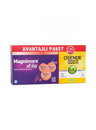 Magnimore All Day 60 Tablet + Osende D3k2 20 ml Damla - Avantajlı Paket 8680133003240