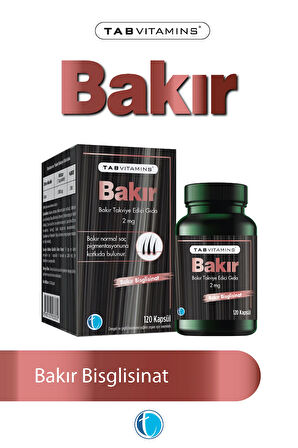 Tabvitamins Bakır 120 Bitkisel Kapsül Bakır Bisglisinat 2 mg