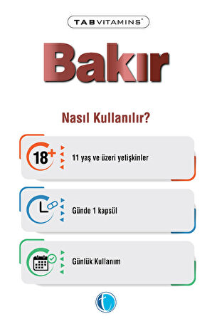 Tabvitamins Bakır 120 Bitkisel Kapsül Bakır Bisglisinat 2 mg
