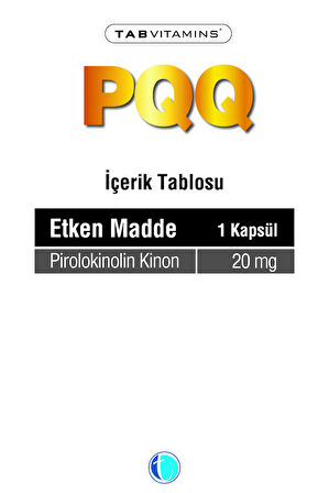 Tabvitamins PQQ Pirolokinolin Kinon 20 mg 30 Kapsül