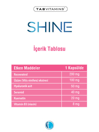 Tabvitamins Shine Seramid, Resveratrol ve Hyaluronik Asit 30 Kapsül