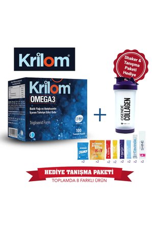 Krilom Omega 3 100 Yumuşak Kapsül | Tanışma Paketi Shaker Hediyeli