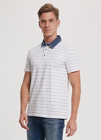 Lee Cooper Polo Yaka Kısa Kollu Çizgili Beyaz Erkek T-Shirt