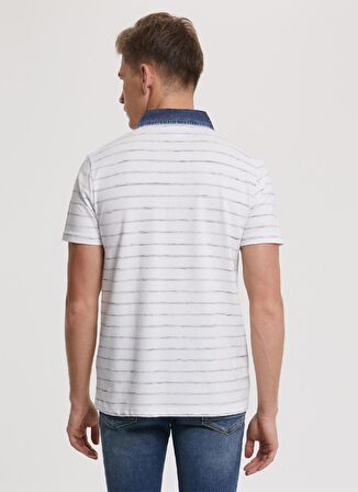 Lee Cooper Polo Yaka Kısa Kollu Çizgili Beyaz Erkek T-Shirt