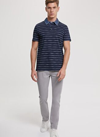Lee Cooper Polo Yaka Kısa Kollu Çizgili Lacivert Erkek T-Shirt