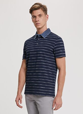 Lee Cooper Polo Yaka Kısa Kollu Çizgili Lacivert Erkek T-Shirt