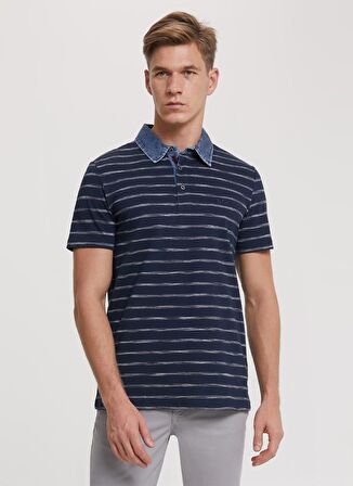 Lee Cooper Polo Yaka Kısa Kollu Çizgili Lacivert Erkek T-Shirt