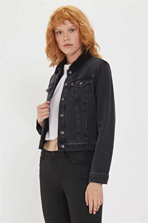 Freda 6 Kürklü Kadın Jean Ceket Denim