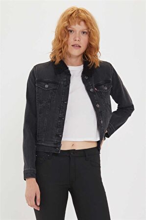 Freda 6 Kürklü Kadın Jean Ceket Denim