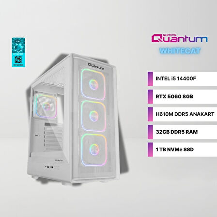 Quantum Gaming WhiteCat ME2007 Intel i5-14400F 32GB DDR5 1TB NVMe SSD RTX 5060 8GB Gaming Masaüstü Bilgisayar