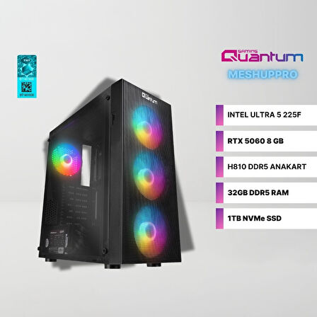 Quantum Gaming MeshupPro EV1809 Intel Ultra 5 225F 32GB DDR5 1TB NVMe RTX 5060 8GB Gaming Masaüstü Bilgisayar