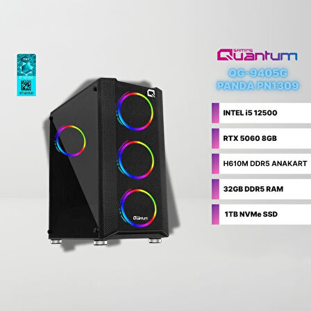 Quantum Gaming Panda PN1309 Intel i5-12500 32GB DDR5 1TB NVMe RTX 5060 8GB Masaüstü Oyun Bilgisayarı