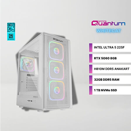 Quantum Gaming WhiteCat ME2001 Intel Ultra 5 225F 32GB DDR5 1TB NVMe RTX 5060 8GB Masaüstü Oyuncu Bilgisayarı