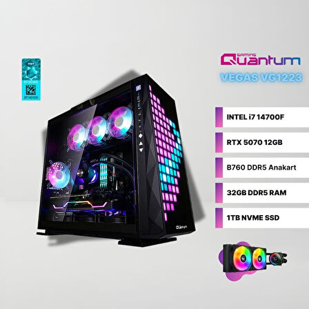Quantum Gaming Vegas VG1223 Intel i7-14700F 32GB DDR5 1TB NVMe RTX 5070 12GBSıvı Soğutmalı Gaming Masaüstü Bilgisayar