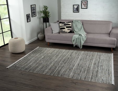 Best 109 Siyah Halı Beyaz Detaylı Ince Parlak Makinada Yıkanabilir Antialerjik Modern Salon Halısı