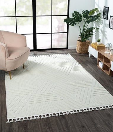 Loop Lp001a Beyaz Halı Dekoratif Sisal Bukle Tozsuz Antialerjik Salon Halısı Yatak Odası Koridor