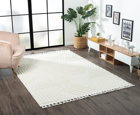 Loop Lp001a Beyaz Halı Dekoratif Sisal Bukle Tozsuz Antialerjik Salon Halısı Yatak Odası Koridor